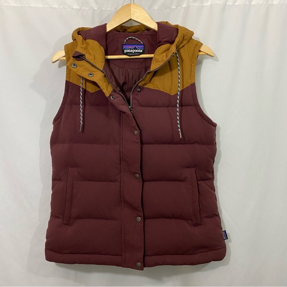 Patagonia Bivy Hooded Down Filled Puffer Vest in Maroon Rare - Picture 7 of 16